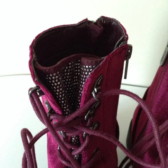 Sam Edelman Circus Women's Red Velvet Lace Up Combat Boots Size 7.5 WW - Picture 6 of 11